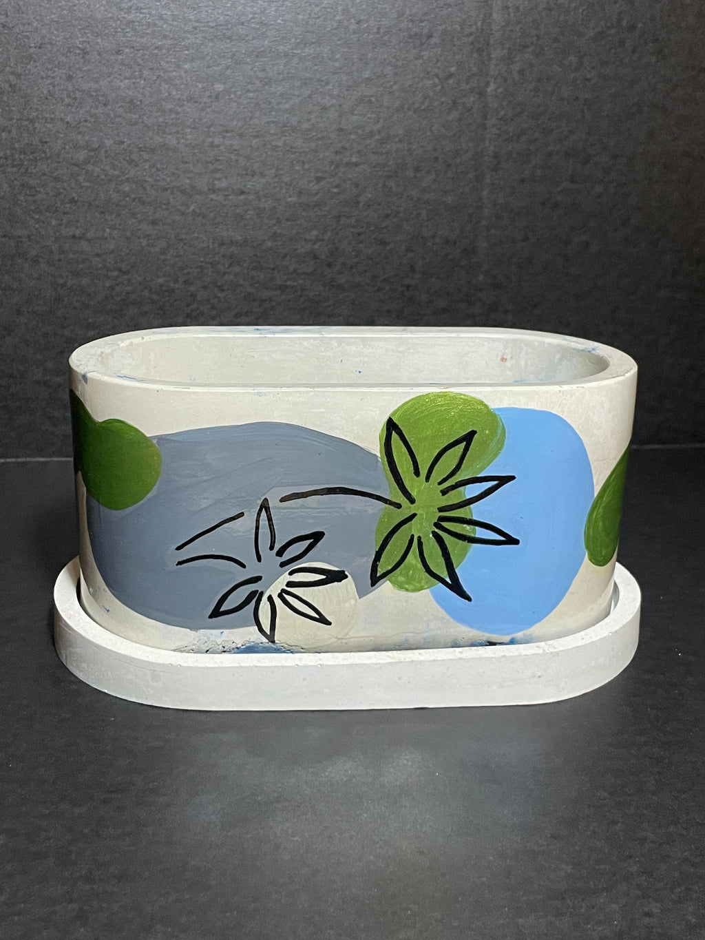 Abstract Painted Horizontal Concrete pot